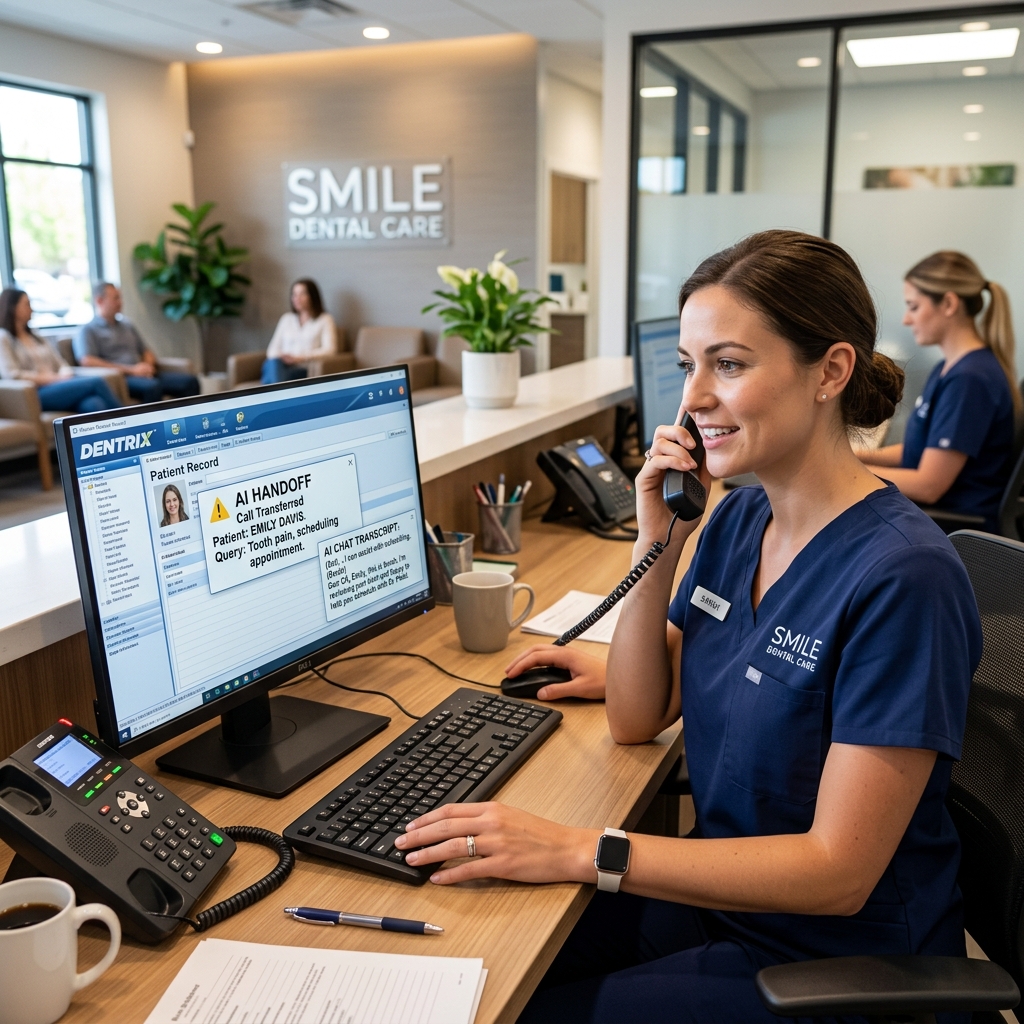 Dental staff member handling a handed-off patient call from the AI system
